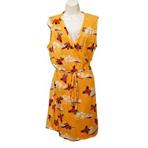 Belize Swimwear Coverup Large Orange Tropical Print Wrap Dress 100% Cotton